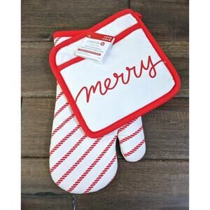 CHRISTMAS OVENMITT POT HOLDER SET 2 Pc ~MERRY~ Celebrate-It Peppermint Candy